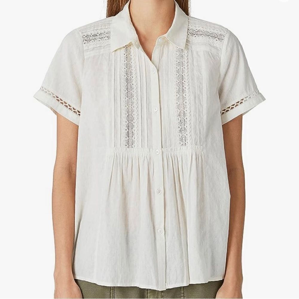 Lucky Brand White Lace Details Buttoned Down Flowy Shirt Sz-XS - Picture 13 of 15